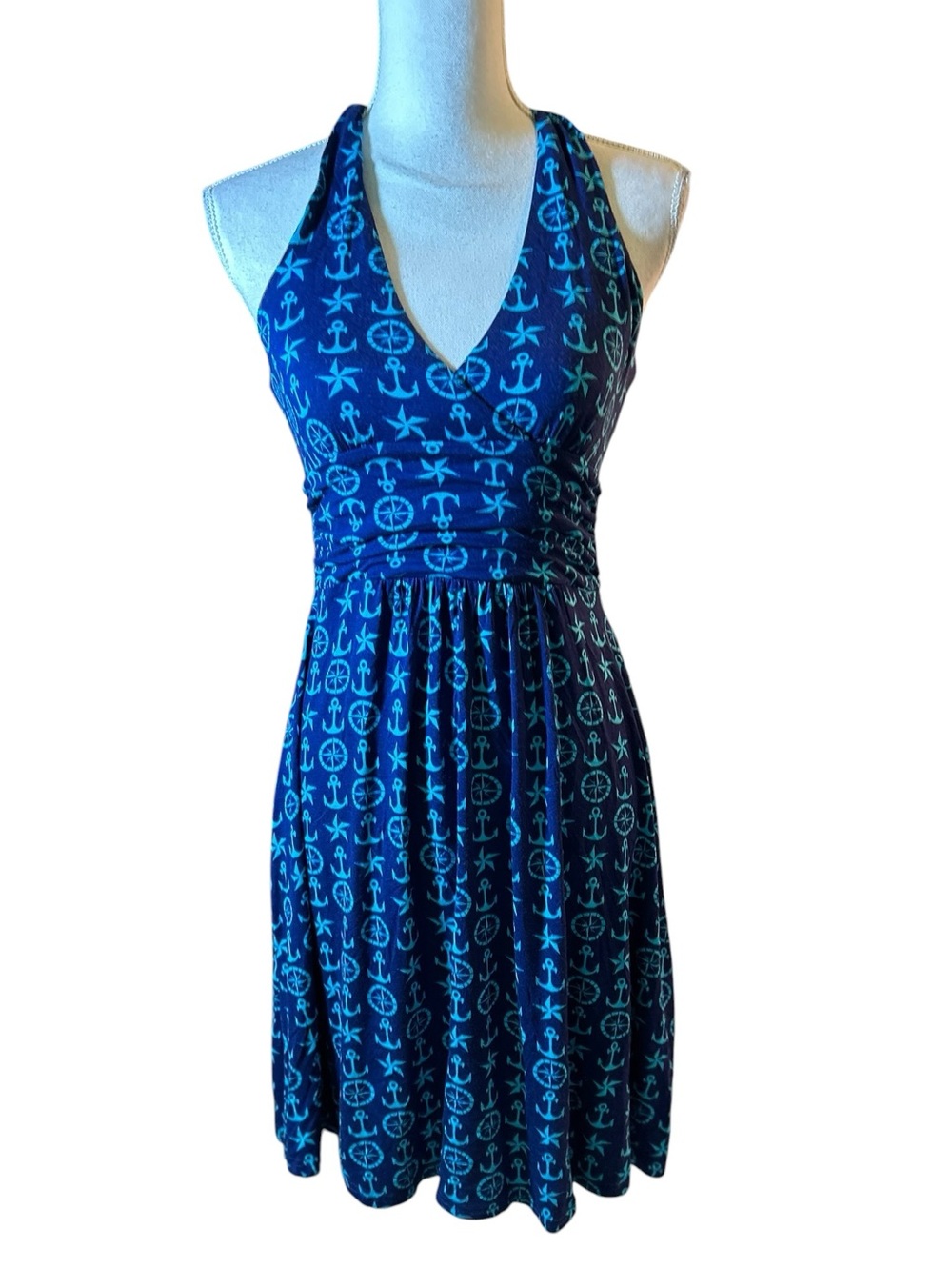 Macbeth Collection by Margaret Josephs Navy Anchor Halter Mini Dress